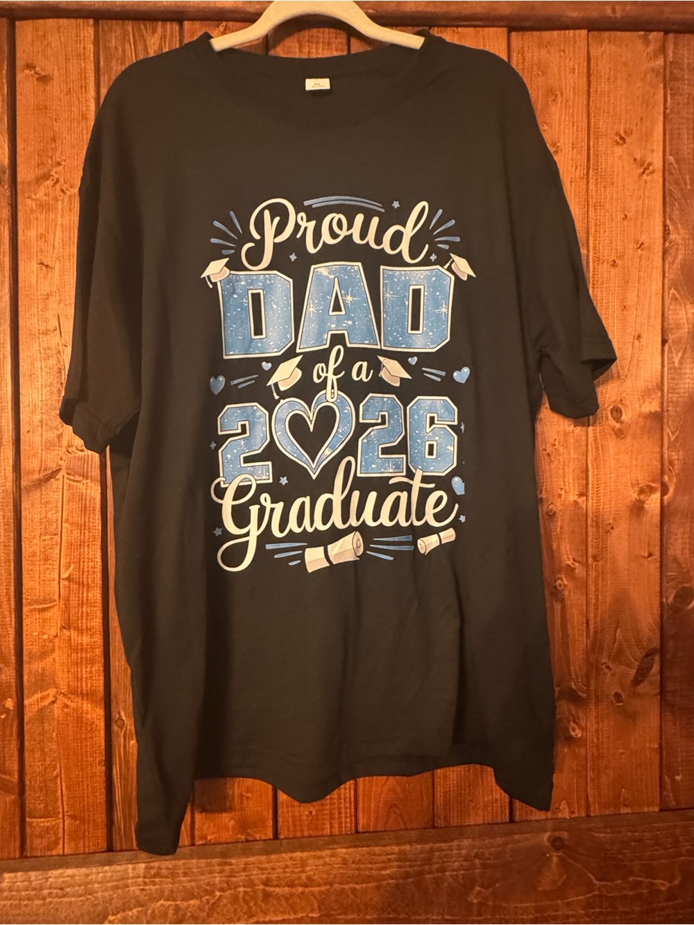 Proud Dad of a 2026 Graduate T-Shirt - Black with Blue & White Print